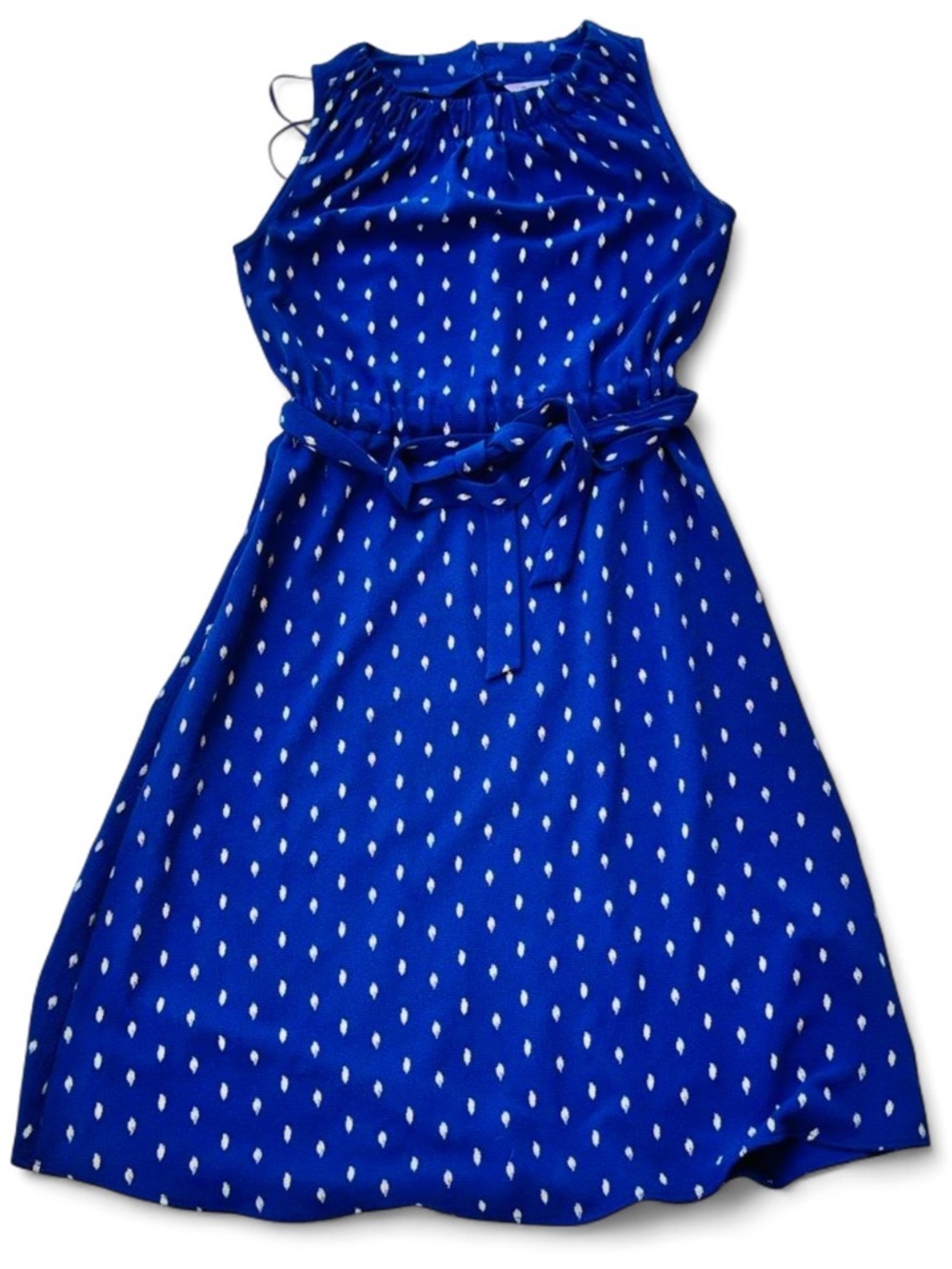 Juicy Couture Blue Polka Dot Fit & Flare Dress XS Belted Waist Y2K Feminine Midi